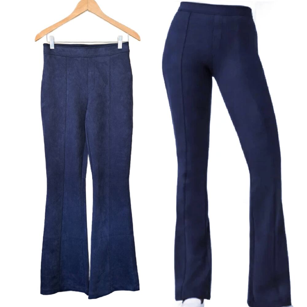 SPANX High Waist Faux Suede Flare Pant Medium 6-8 Navy Blue Minimalist Workwear
